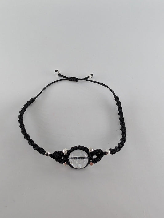 Clear Quartz Black Micro Macrame Bracelet - Positive Faith Hope Love