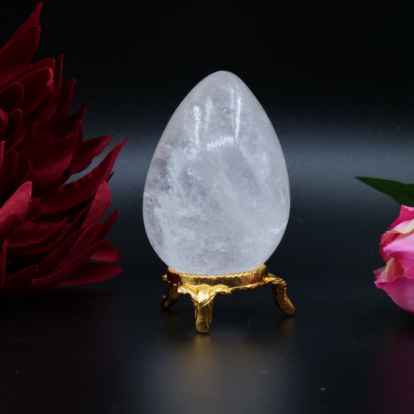Polished Clear Quartz Egg 163G featuring clear transparency and light-catching facets - Positive Faith Hope Love