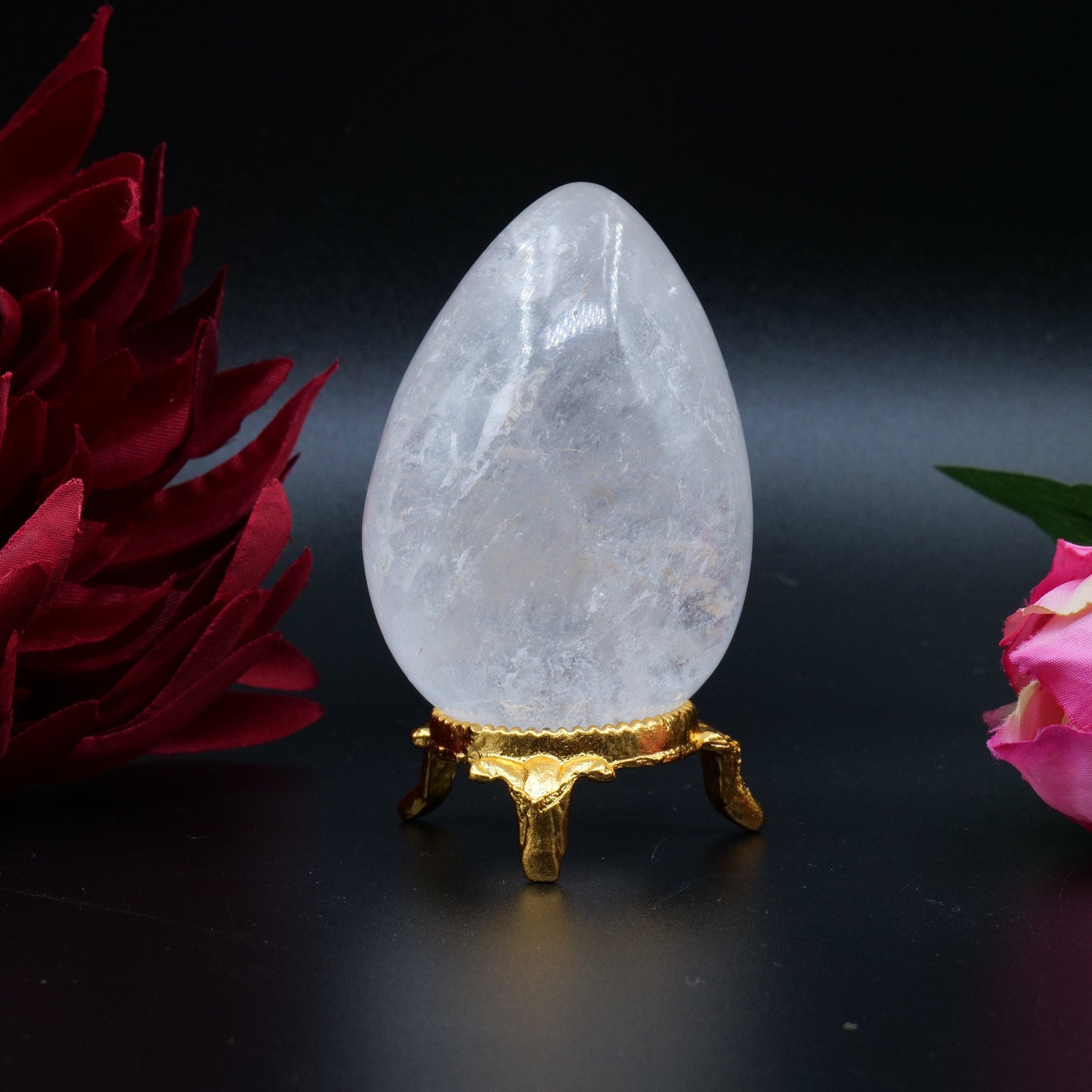 Polished Clear Quartz Egg 163G featuring clear transparency and light-catching facets - Positive Faith Hope Love