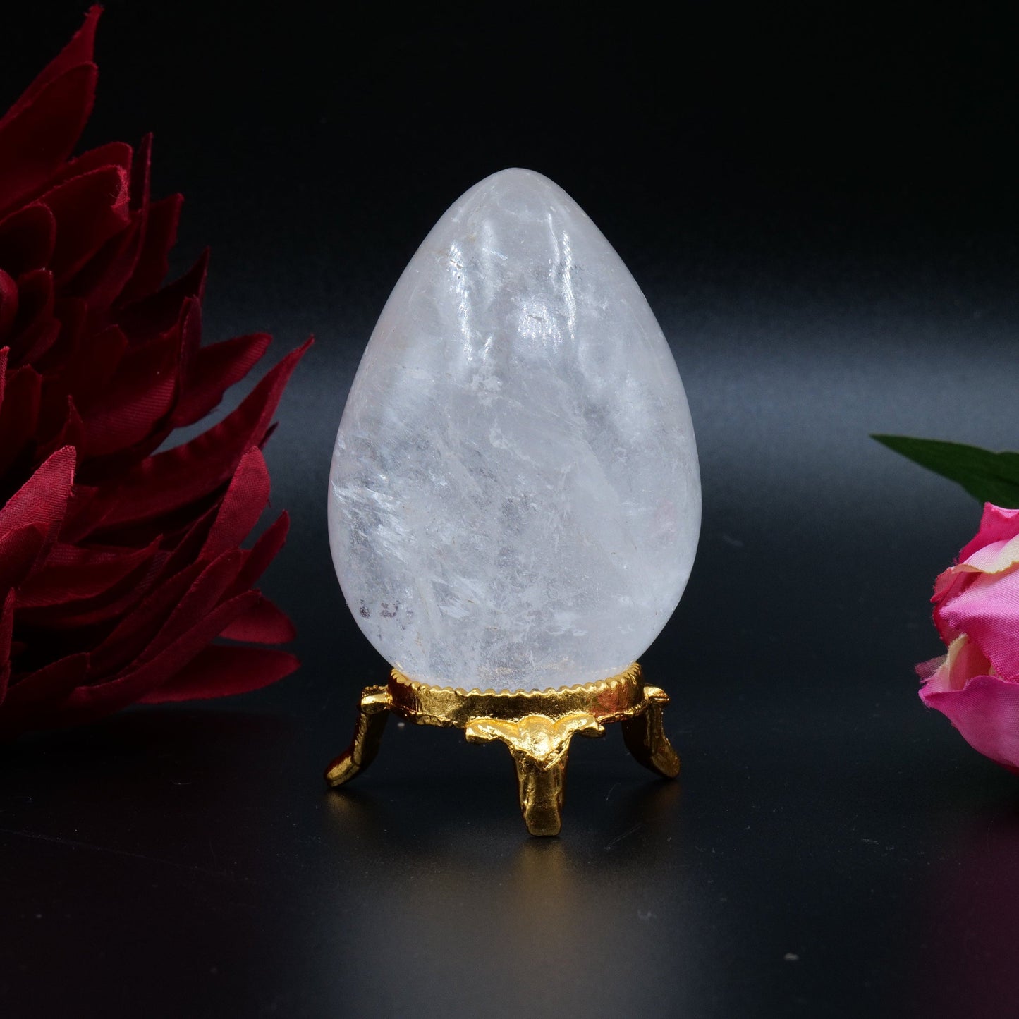 Polished Clear Quartz Egg 163G featuring clear transparency and light-catching facets - Positive Faith Hope Love