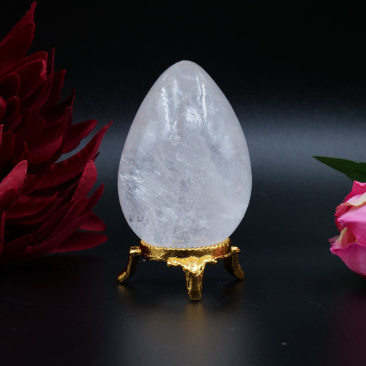 Polished Clear Quartz Egg 163G featuring clear transparency and light-catching facets - Positive Faith Hope Love