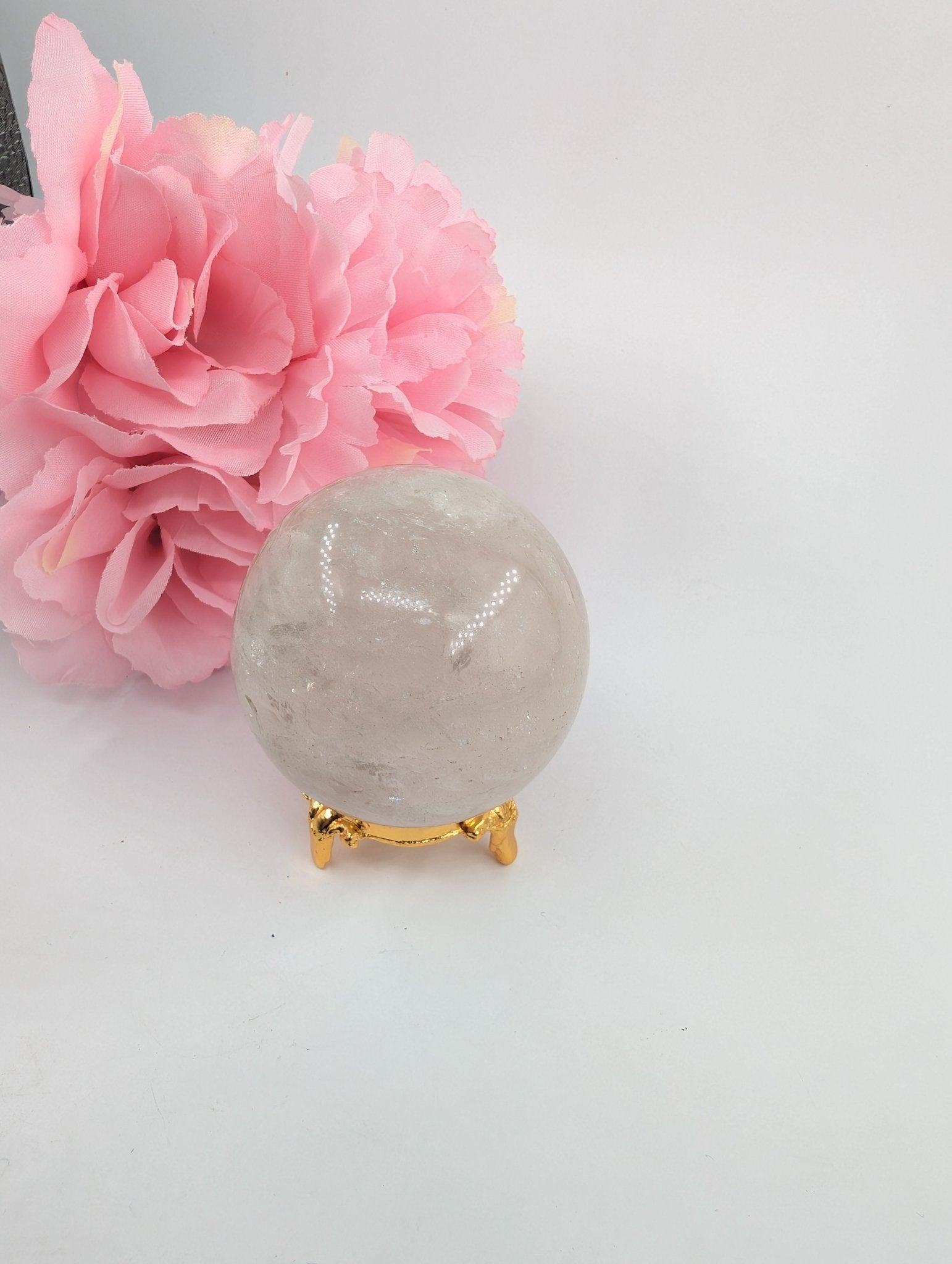 Clear Quartz Sphere - 263g, 58mm - Positive Faith Hope Love