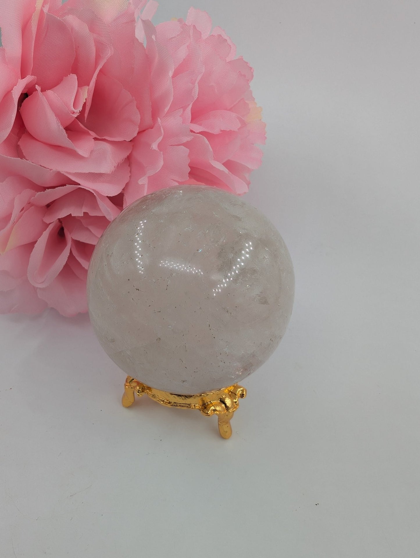 Clear Quartz Sphere - 263g, 58mm - Positive Faith Hope Love