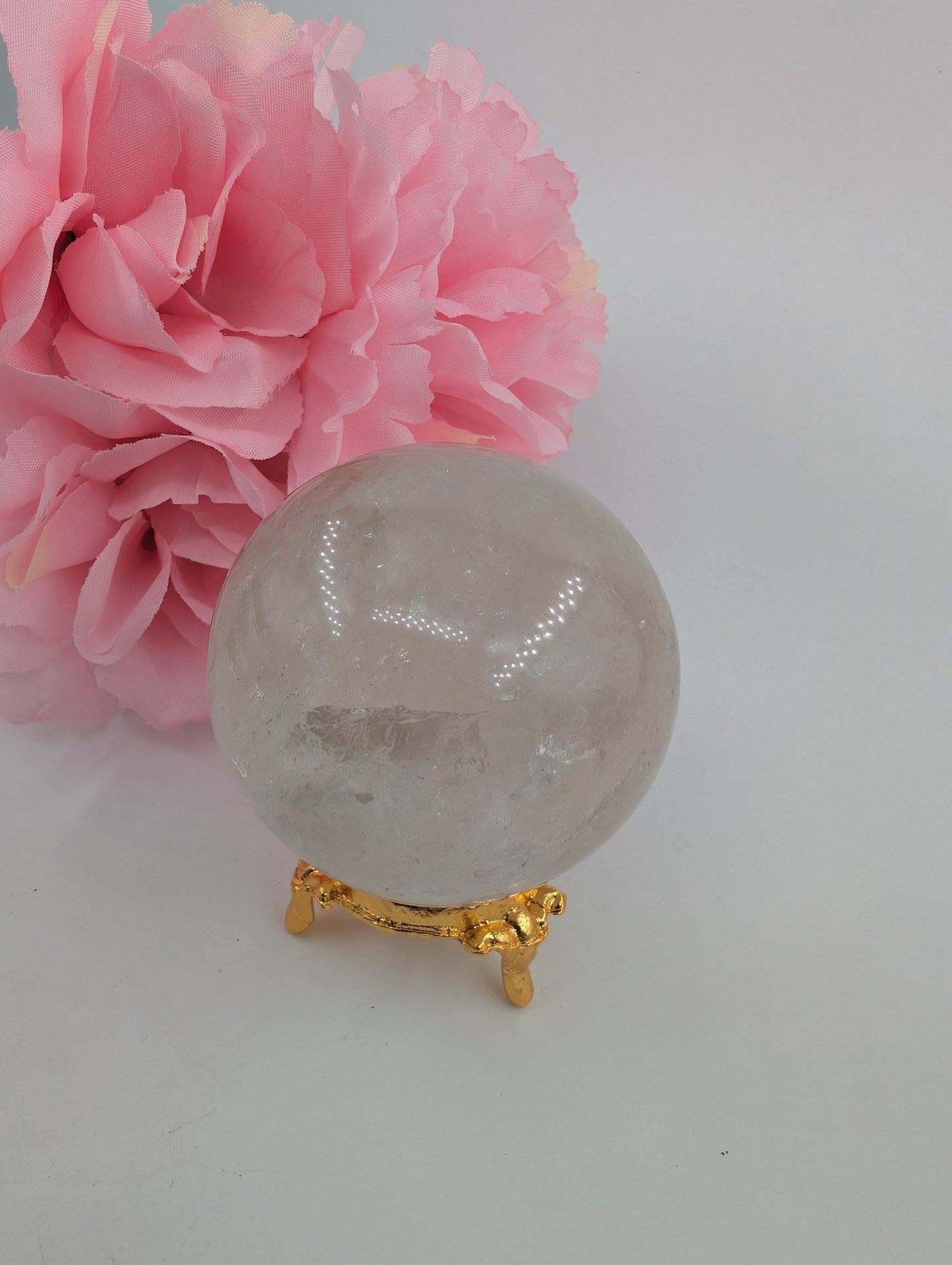 Clear Quartz Sphere - 263g, 58mm - Positive Faith Hope Love