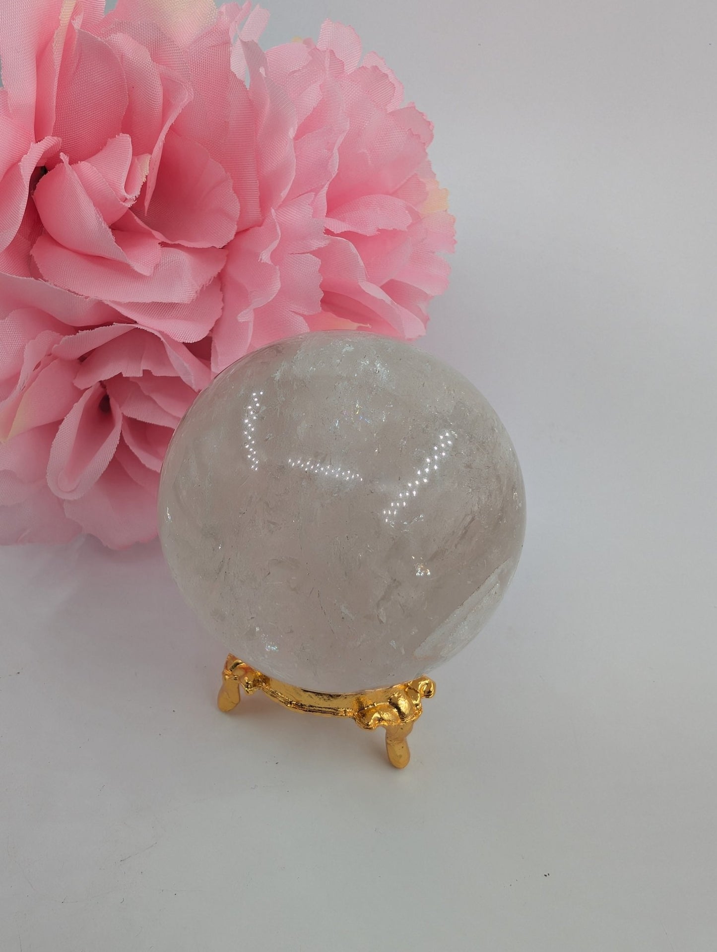 Clear Quartz Sphere - 263g, 58mm - Positive Faith Hope Love