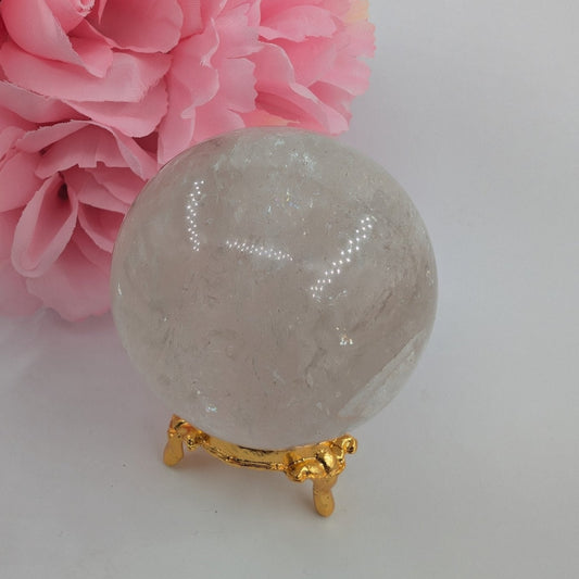 Polished Clear Quartz Sphere 263G 58Mm featuring clear transparency and light-catching facets - Positive Faith Hope Love