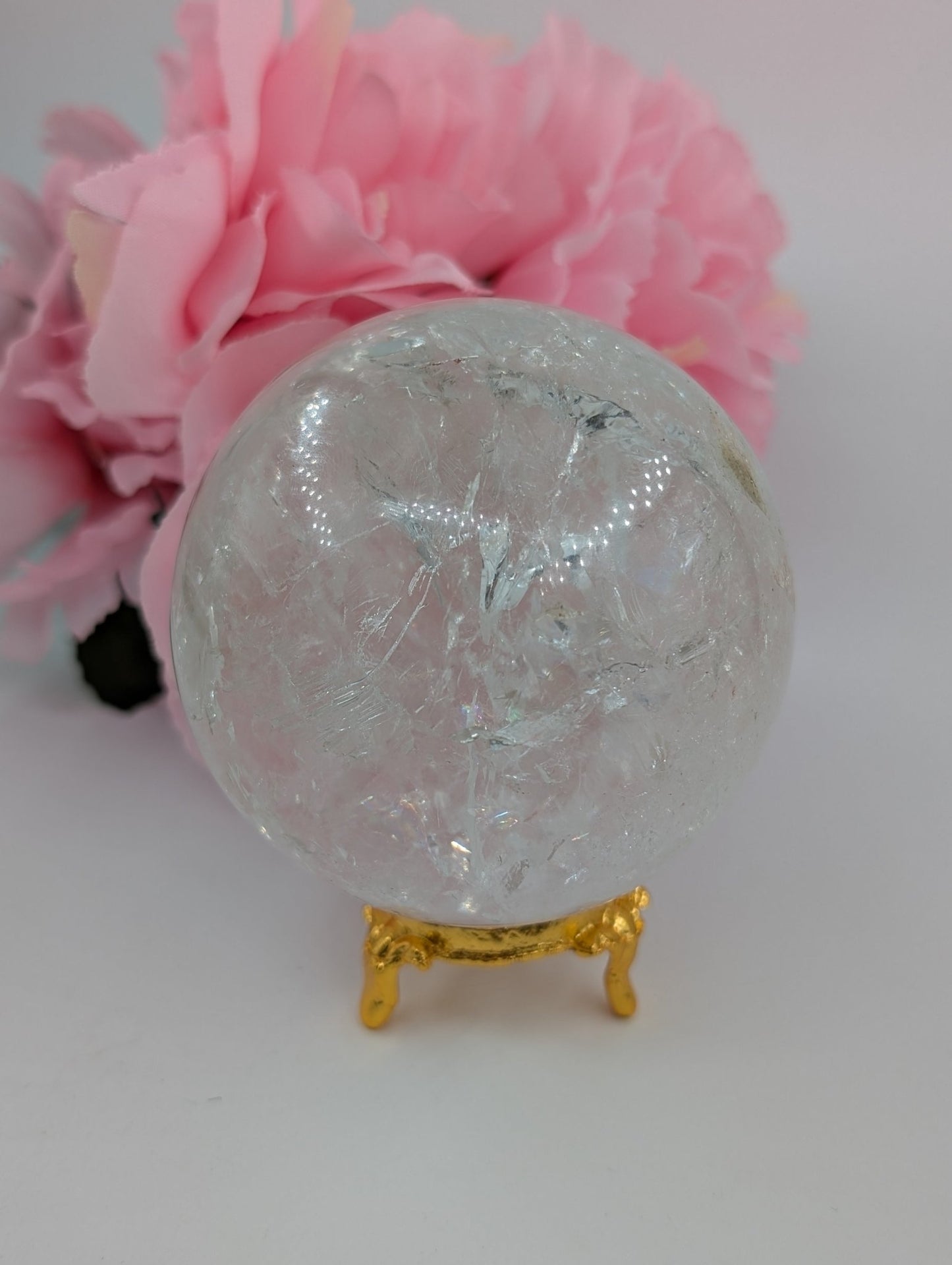 Clear Quartz Sphere - 77mm, 616g - Positive Faith Hope Love