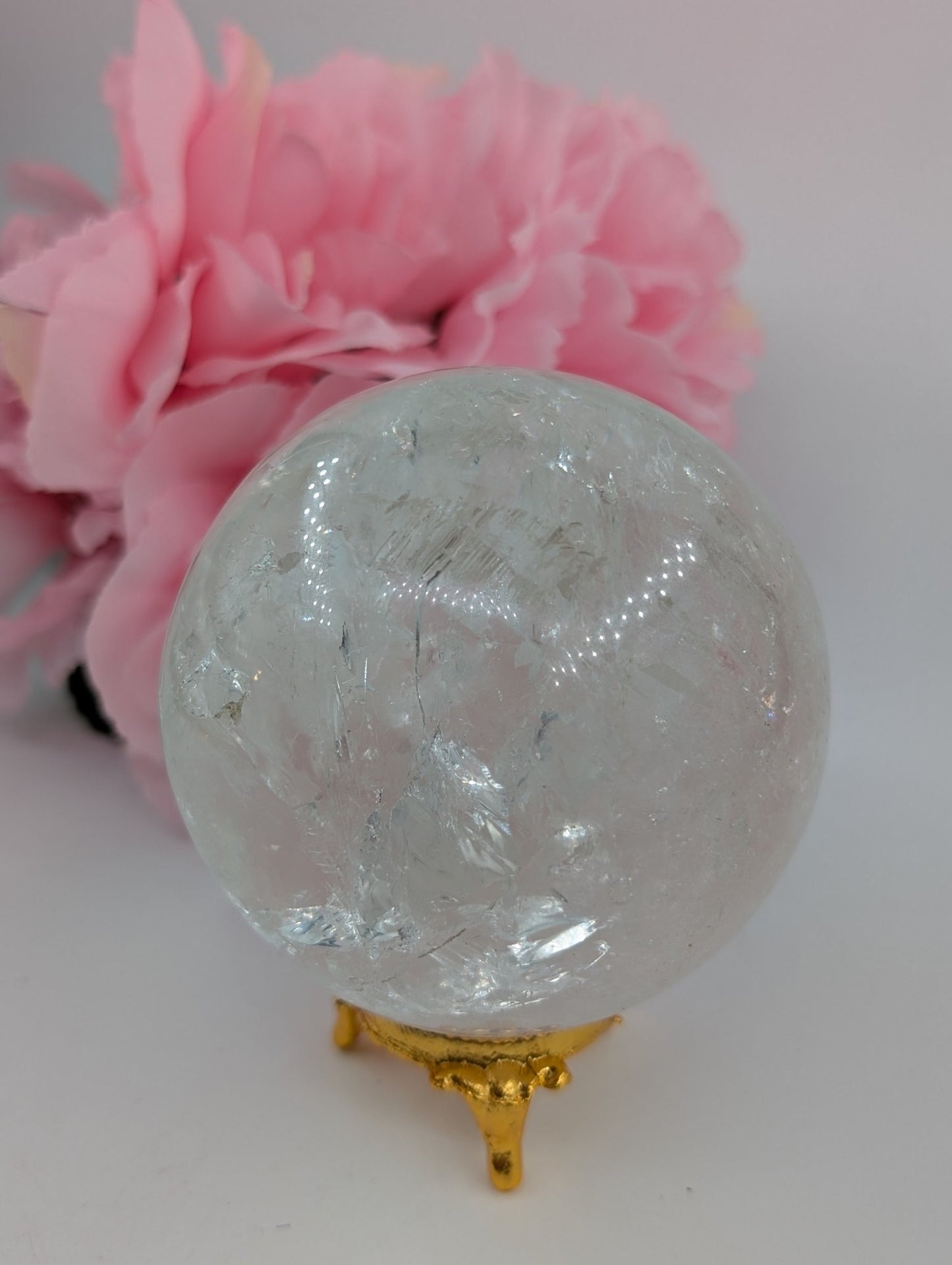 Clear Quartz Sphere - 77mm, 616g - Positive Faith Hope Love