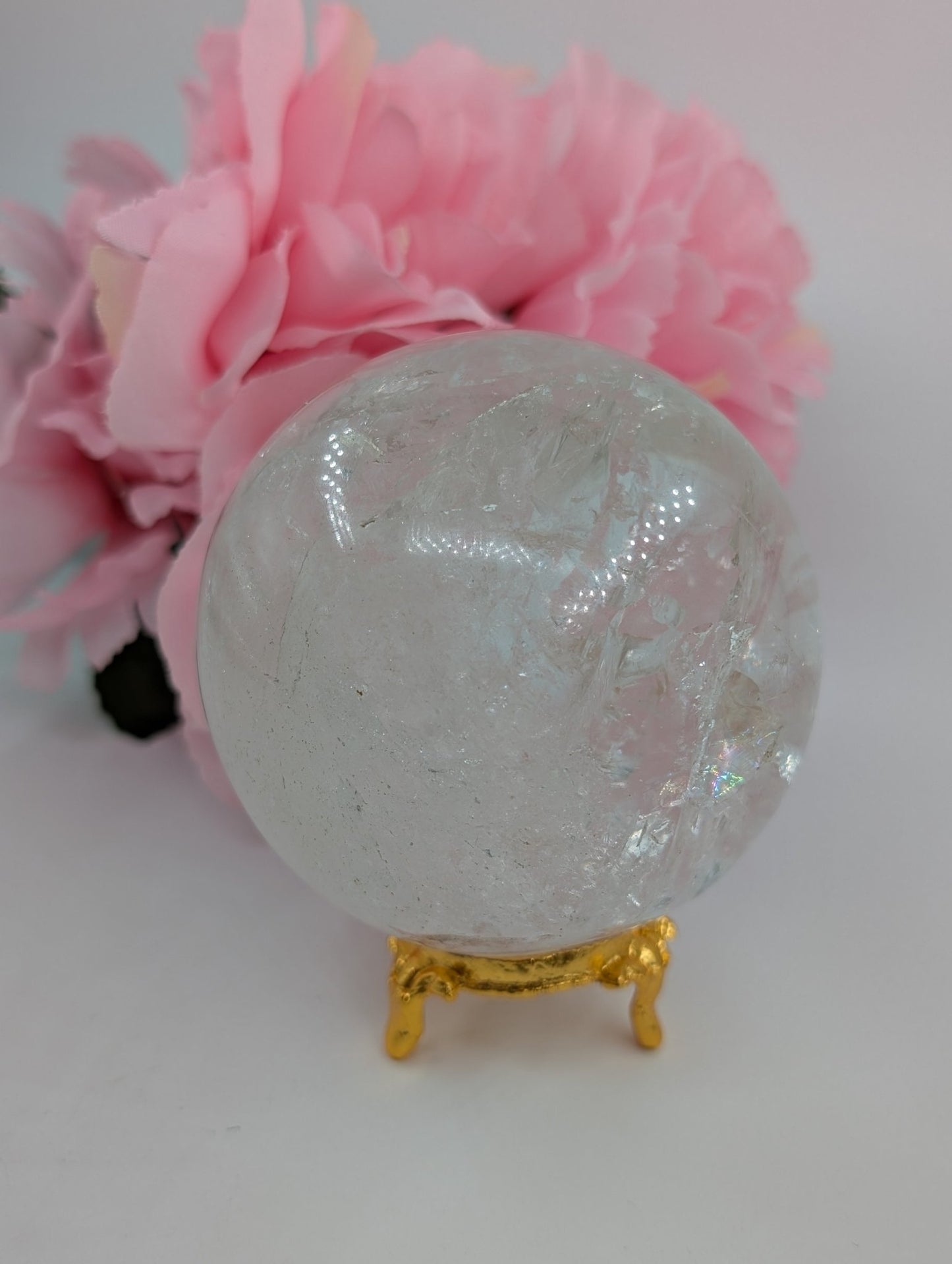 Clear Quartz Sphere - 77mm, 616g - Positive Faith Hope Love