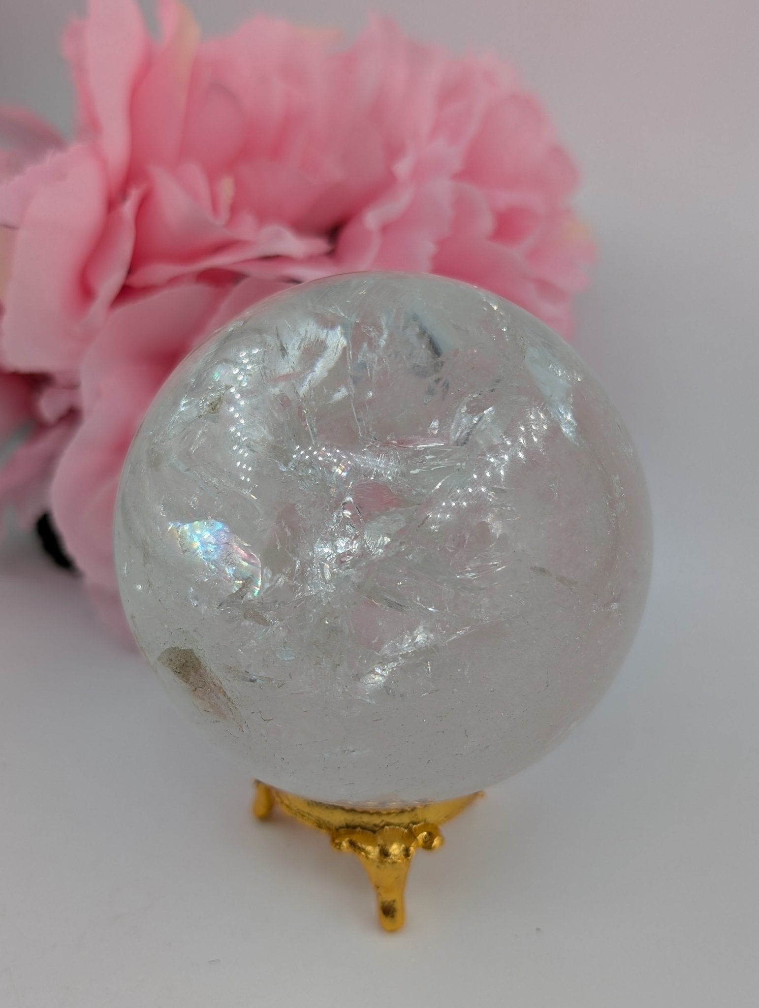 Clear Quartz Sphere - 77mm, 616g - Positive Faith Hope Love