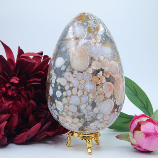 Polished Cobra Jasper Egg 1400g featuring earthy patterns and matte-gloss finish - Positive Faith Hope Love