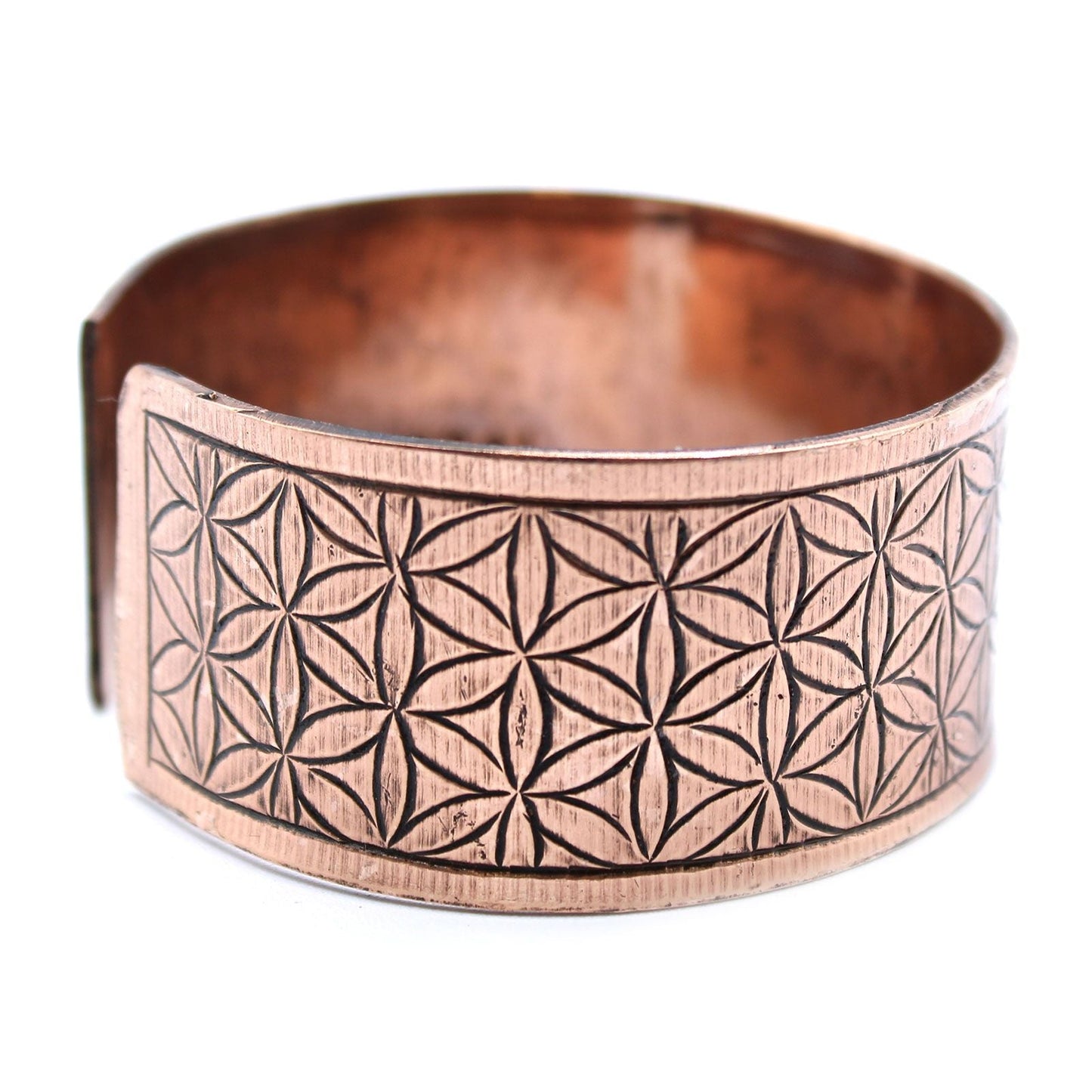 Polished Copper Tibetan Bracelet Flower Of Life featuring natural patterning and unique variations - Positive Faith Hope Love
