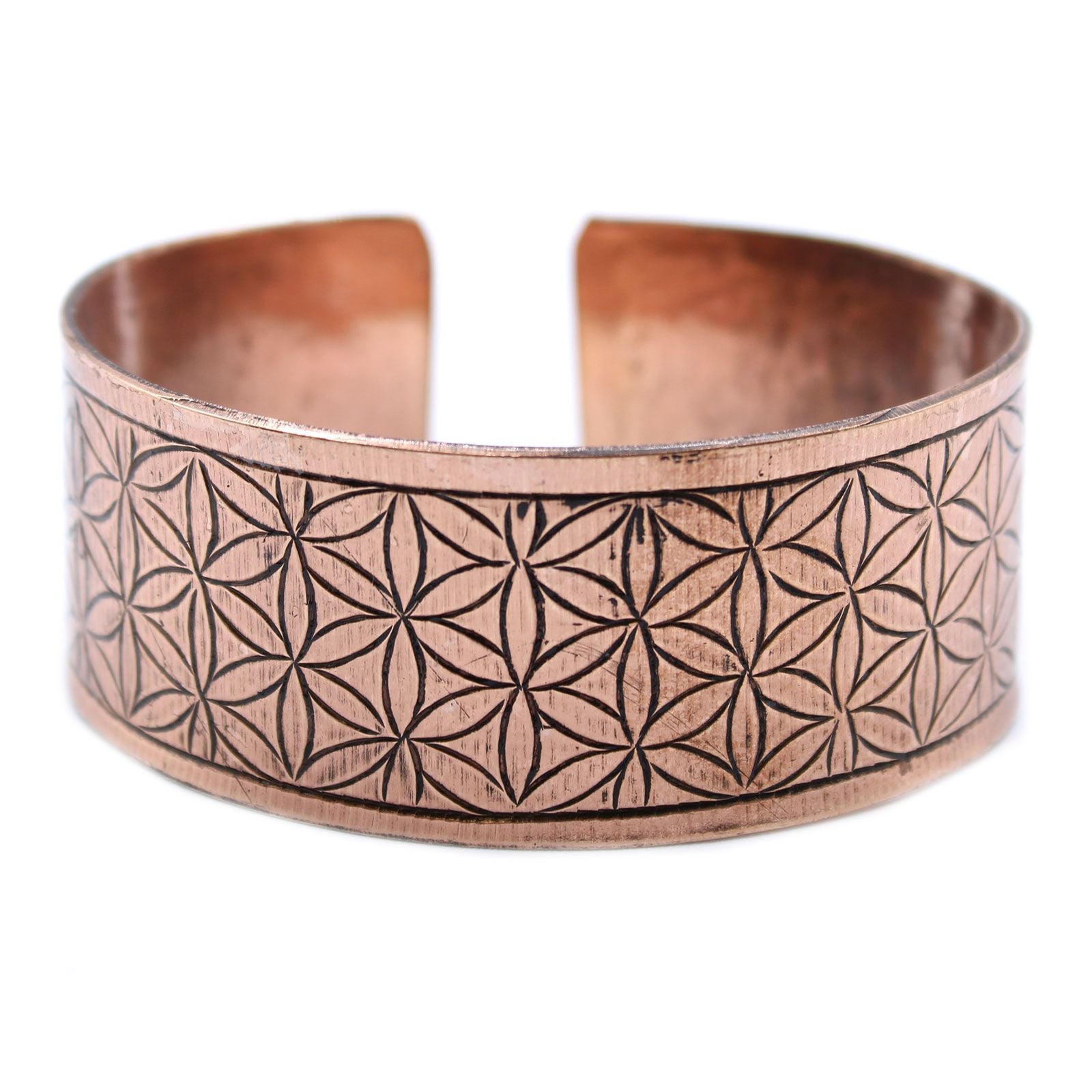 Polished Copper Tibetan Bracelet - Flower of Life featuring natural patterning and unique variations - Positive Faith Hope Love