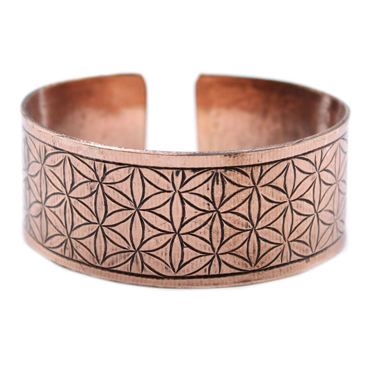 Polished Copper Tibetan Bracelet - Flower of Life featuring natural patterning and unique variations - Positive Faith Hope Love