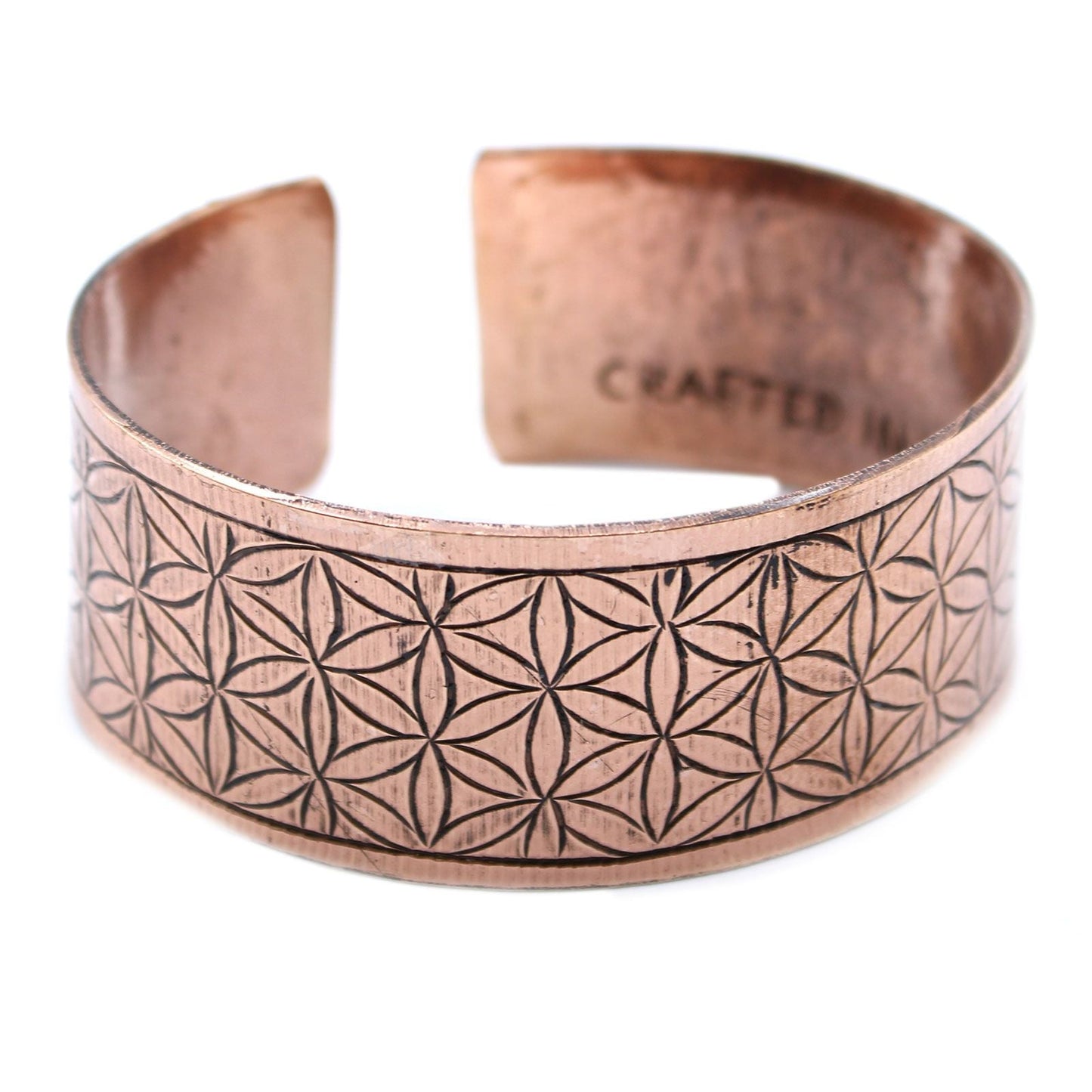 Polished Copper Tibetan Bracelet Flower Of Life featuring natural patterning and unique variations - Positive Faith Hope Love