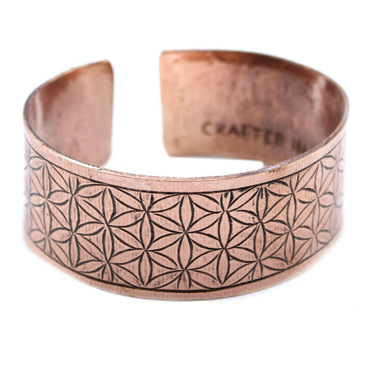 Polished Copper Tibetan Bracelet Flower Of Life featuring natural patterning and unique variations - Positive Faith Hope Love