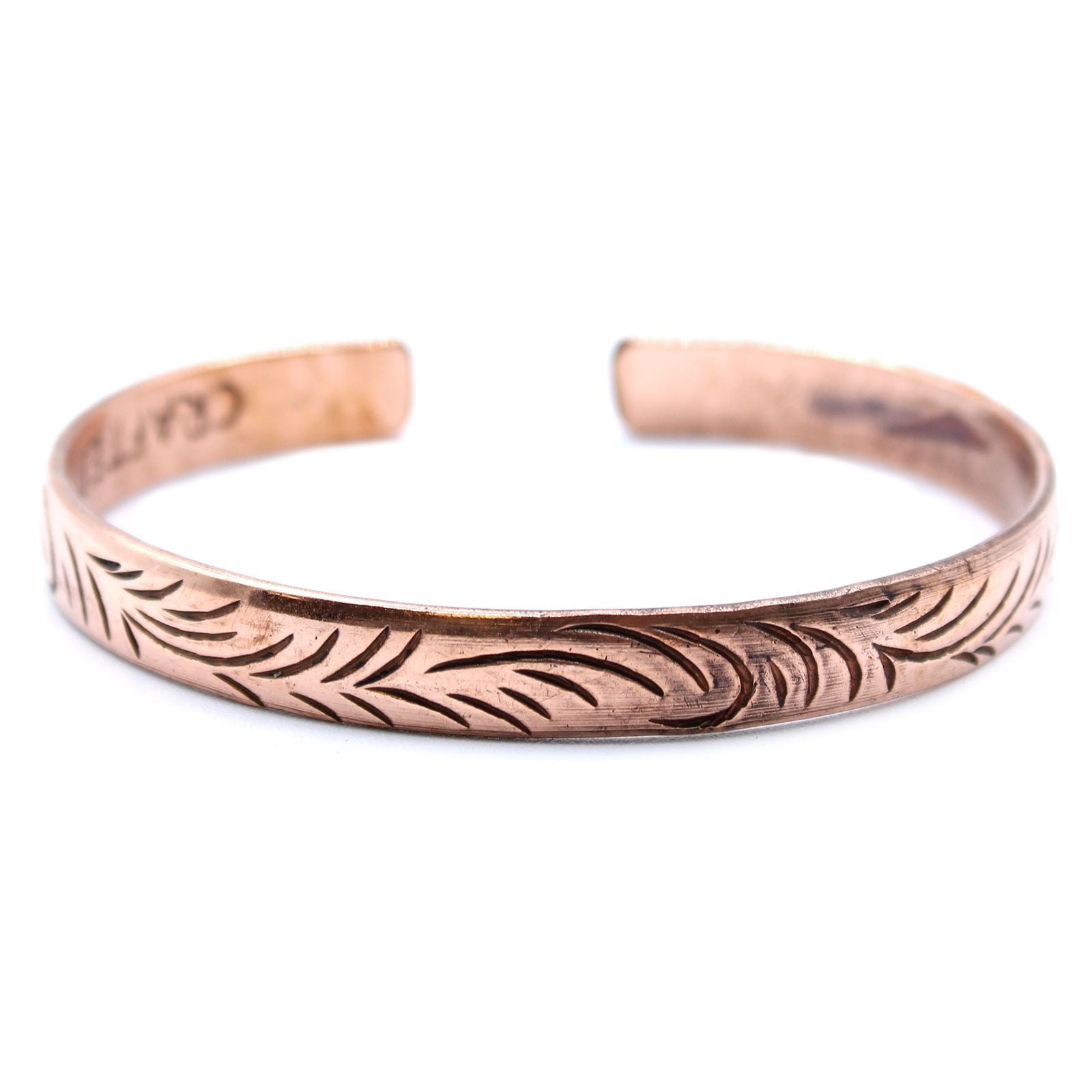 Polished Copper Tibetan Bracelet - Slim Tribal Swirls featuring natural patterning and unique variations - Positive Faith Hope Love