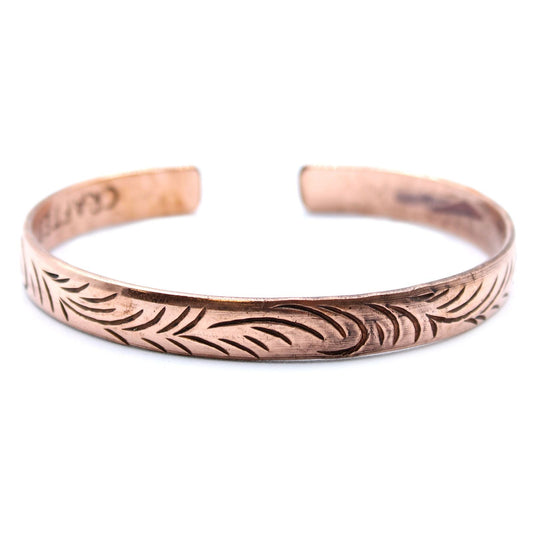 Polished Copper Tibetan Bracelet - Slim Tribal Swirls featuring natural patterning and unique variations - Positive Faith Hope Love