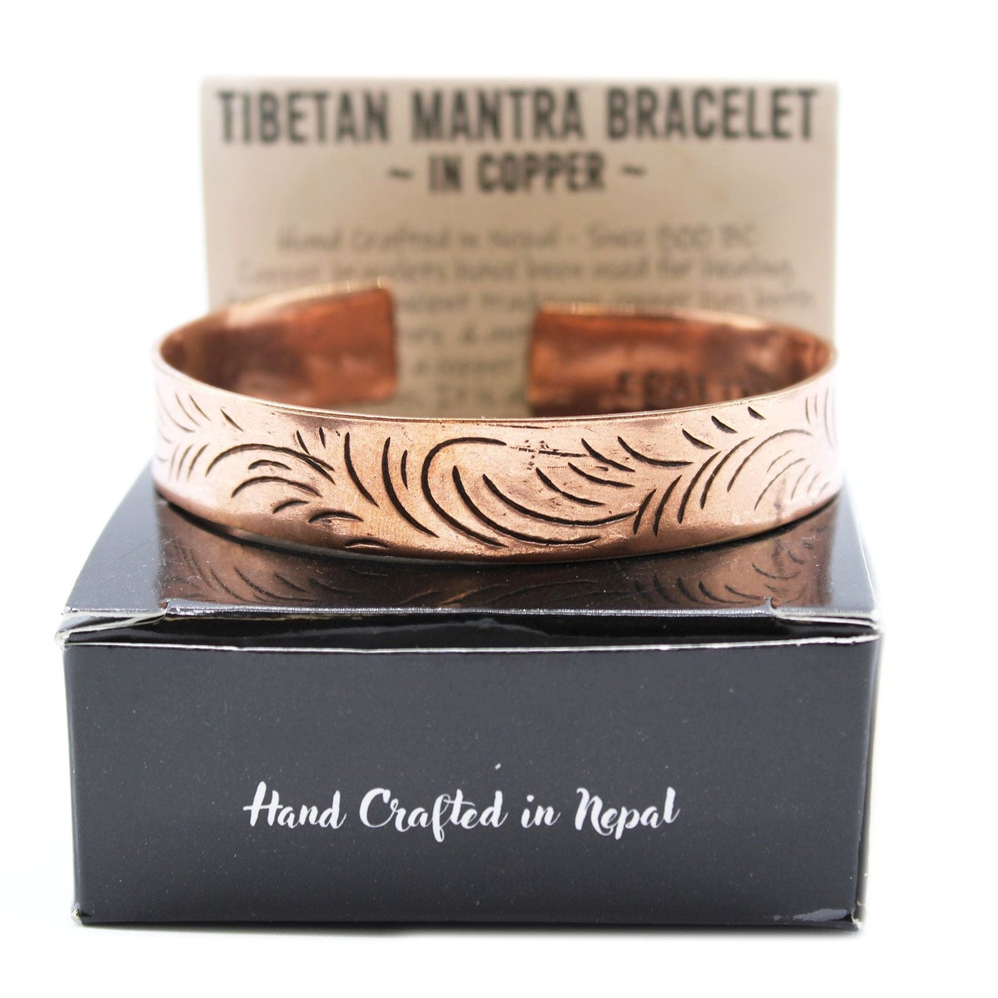 Polished Copper Tibetan Bracelet Wide Tribal Swirls featuring natural patterning and unique variations - Positive Faith Hope Love