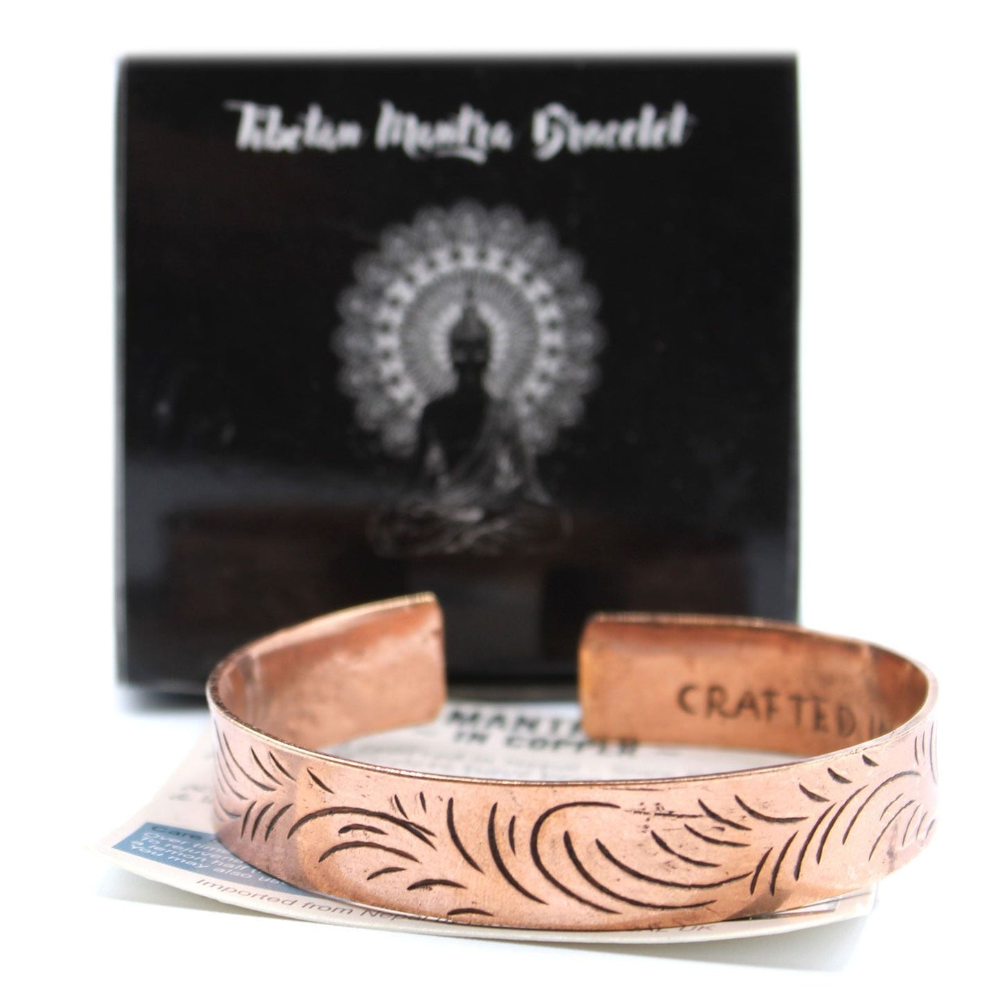 Polished Copper Tibetan Bracelet Wide Tribal Swirls featuring natural patterning and unique variations - Positive Faith Hope Love