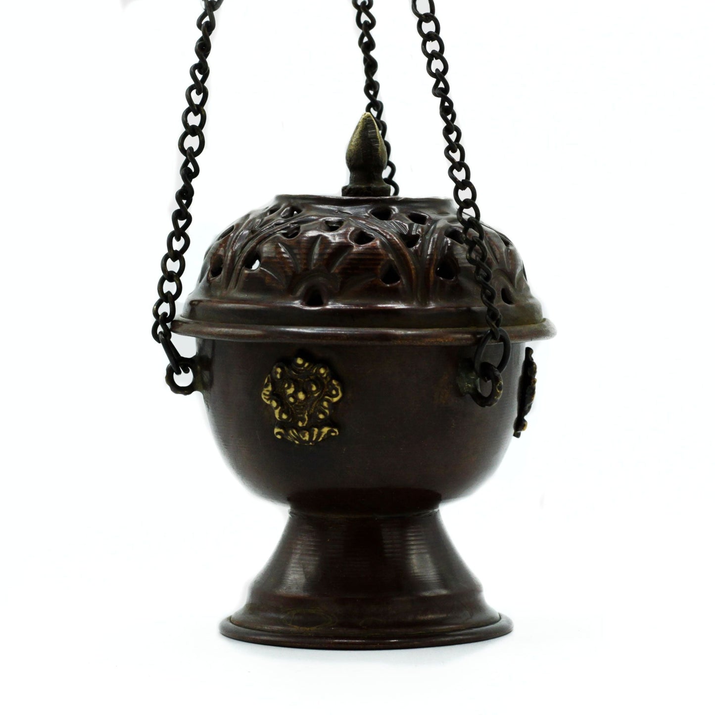 Polished Copper Tibetan Incense Burner Classic Hanging featuring natural patterning and unique variations - Positive Faith Hope Love
