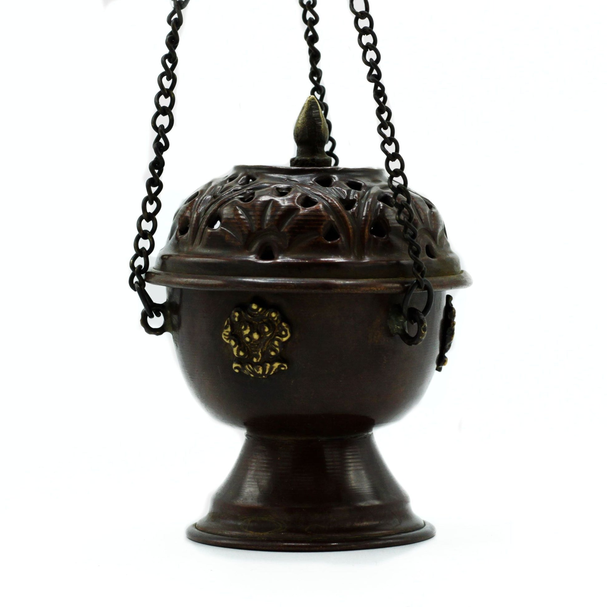 Polished Copper Tibetan Incense Burner Classic Hanging featuring natural patterning and unique variations - Positive Faith Hope Love