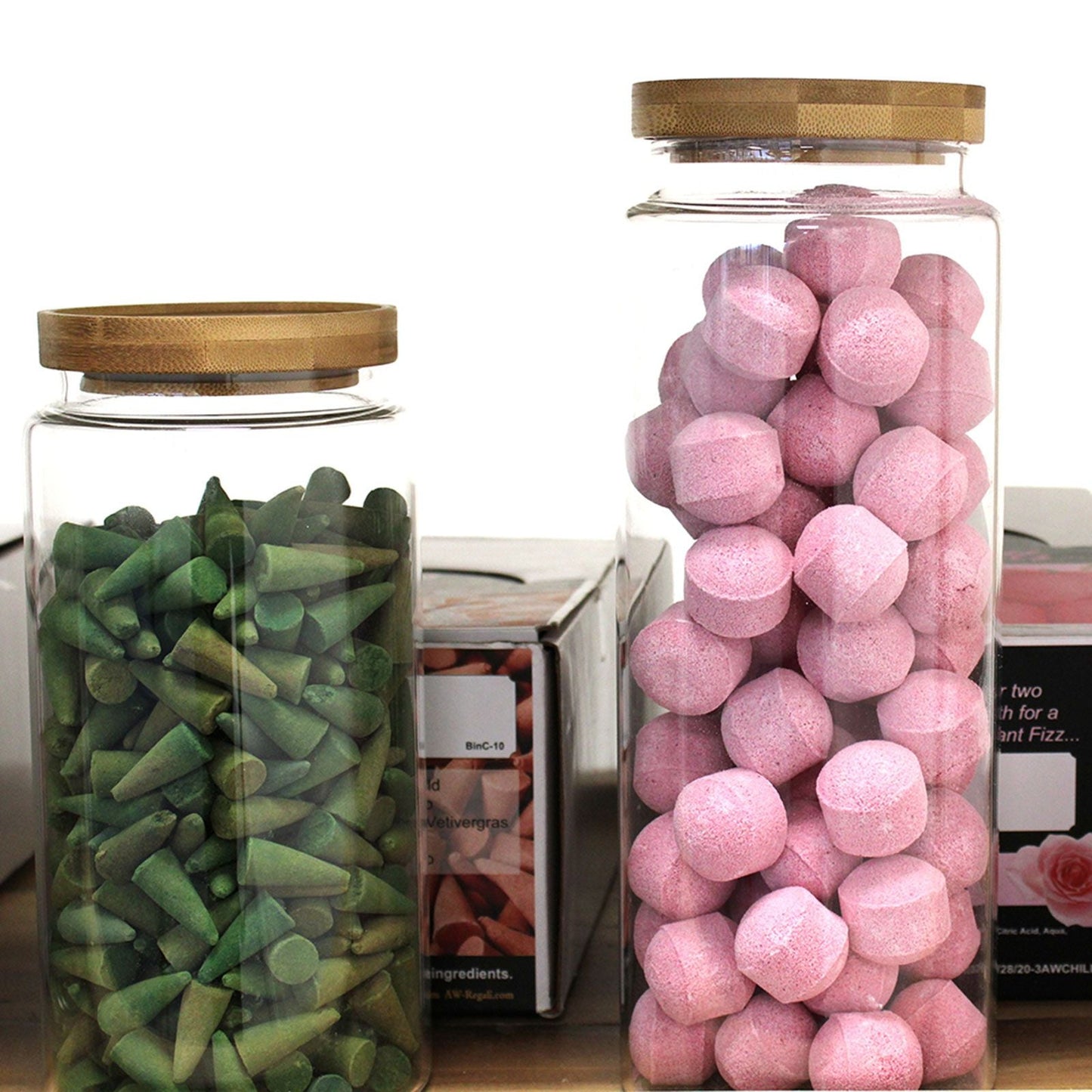 Polished Cottage Bamboo Glass Jar 10Cm featuring natural patterning and unique variations - Positive Faith Hope Love