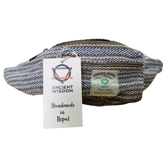 Polished Cotton Hemp Style Belt (or Fanny) Bag - Blue featuring natural patterning and unique variations - Positive Faith Hope Love