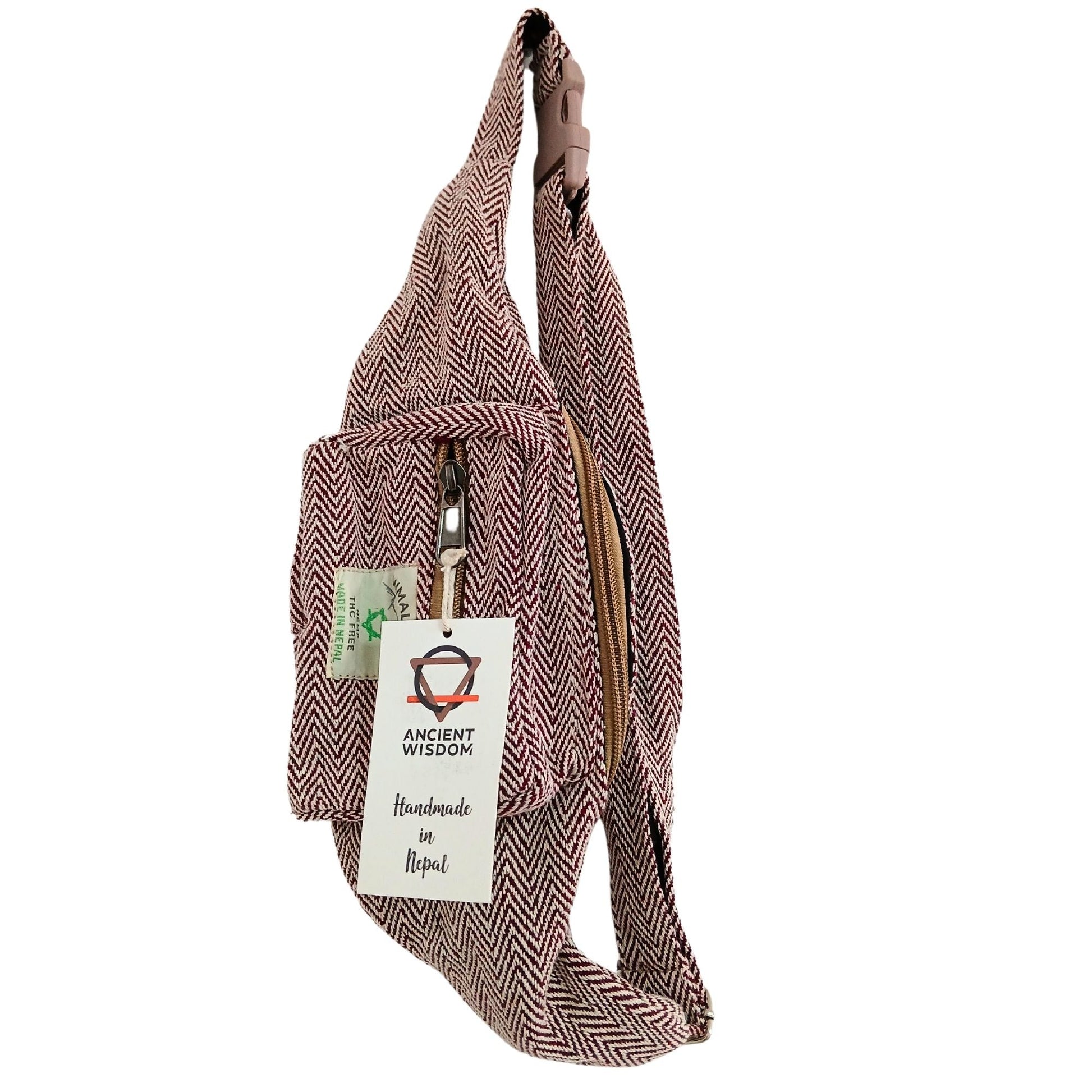 Polished Cotton Hemp Style Belt Or Fanny Bag Wine 1 featuring natural patterning and unique variations - Positive Faith Hope Love