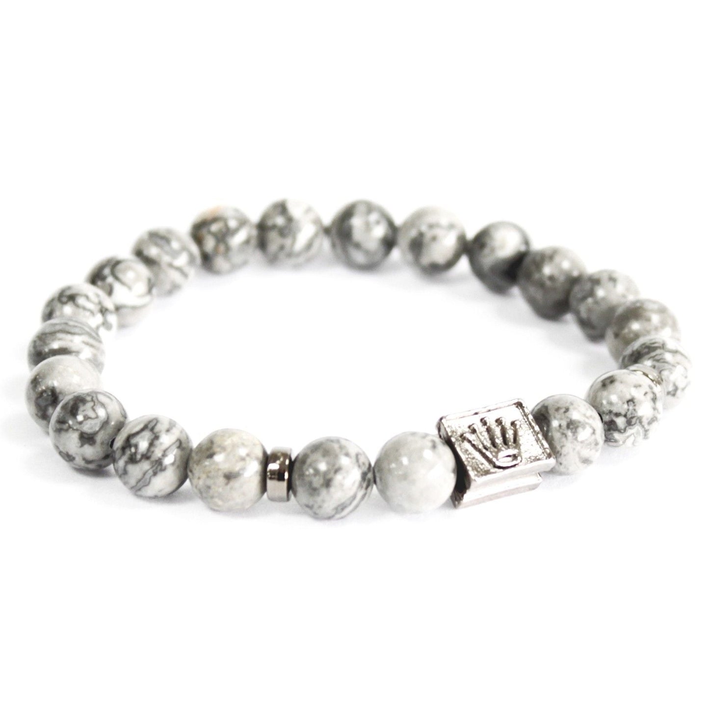 Polished Crown Ingot / Grey Agate - Gemstone Bracelet featuring banded patterns and glossy finish - Positive Faith Hope Love
