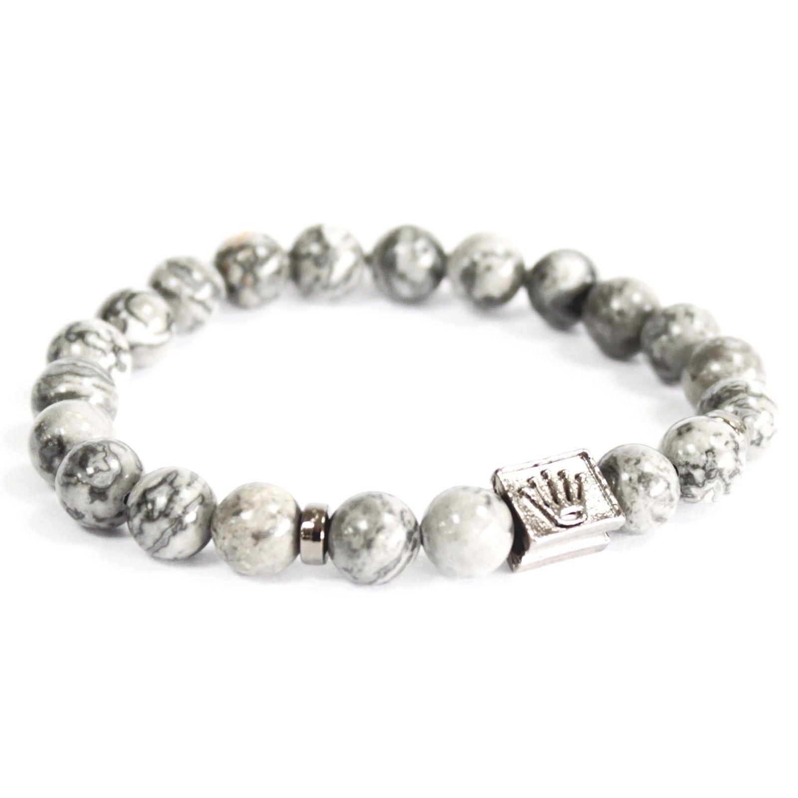 Polished Crown Ingot / Grey Agate - Gemstone Bracelet featuring banded patterns and glossy finish - Positive Faith Hope Love