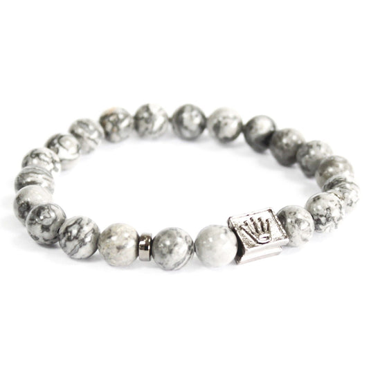 Polished Crown Ingot / Grey Agate - Gemstone Bracelet featuring banded patterns and glossy finish - Positive Faith Hope Love