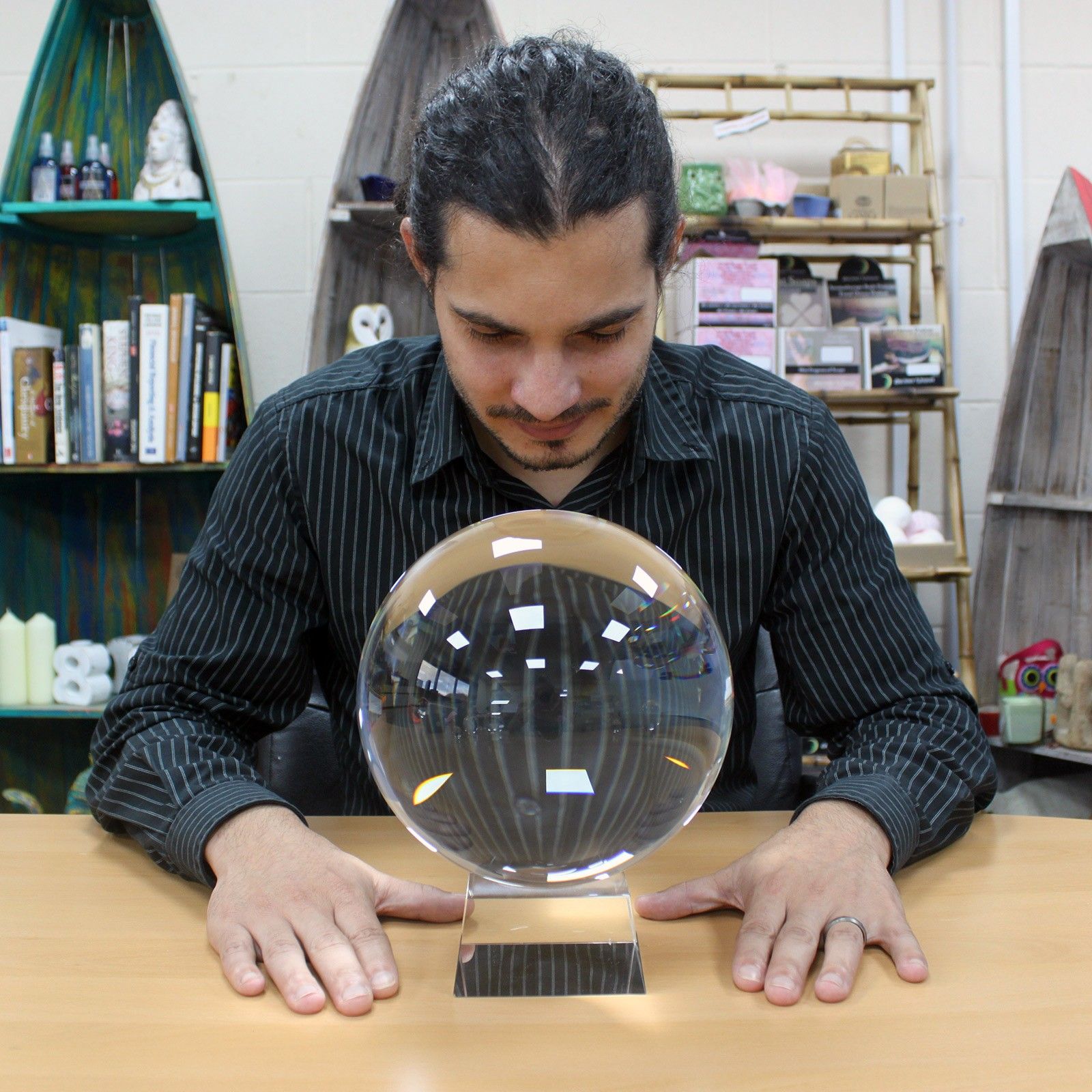Polished Crystal Ball On Stand 200Mm featuring natural patterning and unique variations - Positive Faith Hope Love