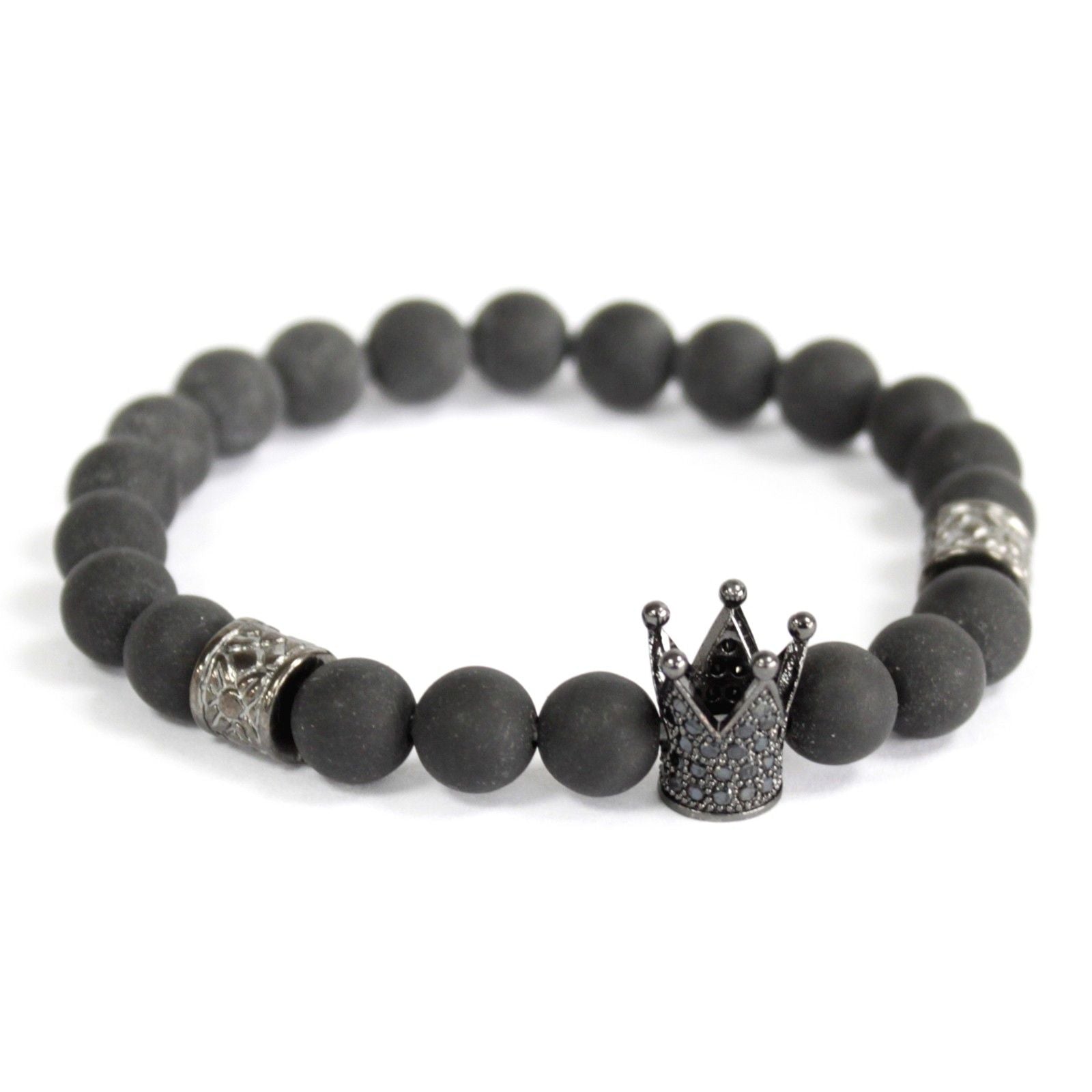 Polished Crystal Crown / Black Agate - Gemstone Bracelet featuring banded patterns and glossy finish - Positive Faith Hope Love