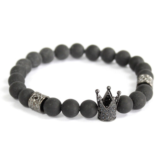 Polished Crystal Crown / Black Agate - Gemstone Bracelet featuring banded patterns and glossy finish - Positive Faith Hope Love