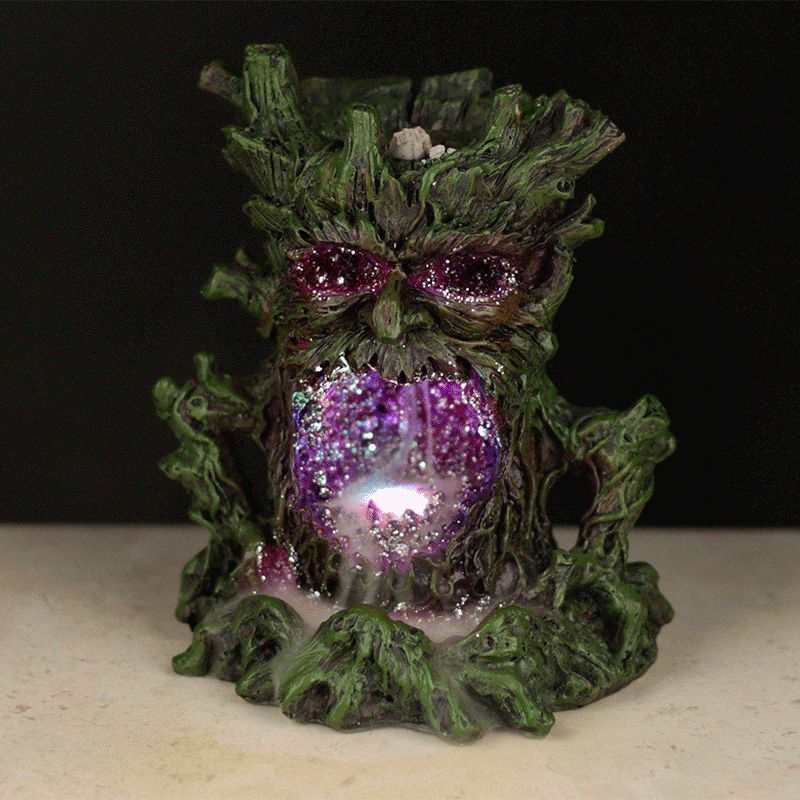 Polished Crystal Green Man Led Backflow Incense Burner featuring natural patterning and unique variations - Positive Faith Hope Love