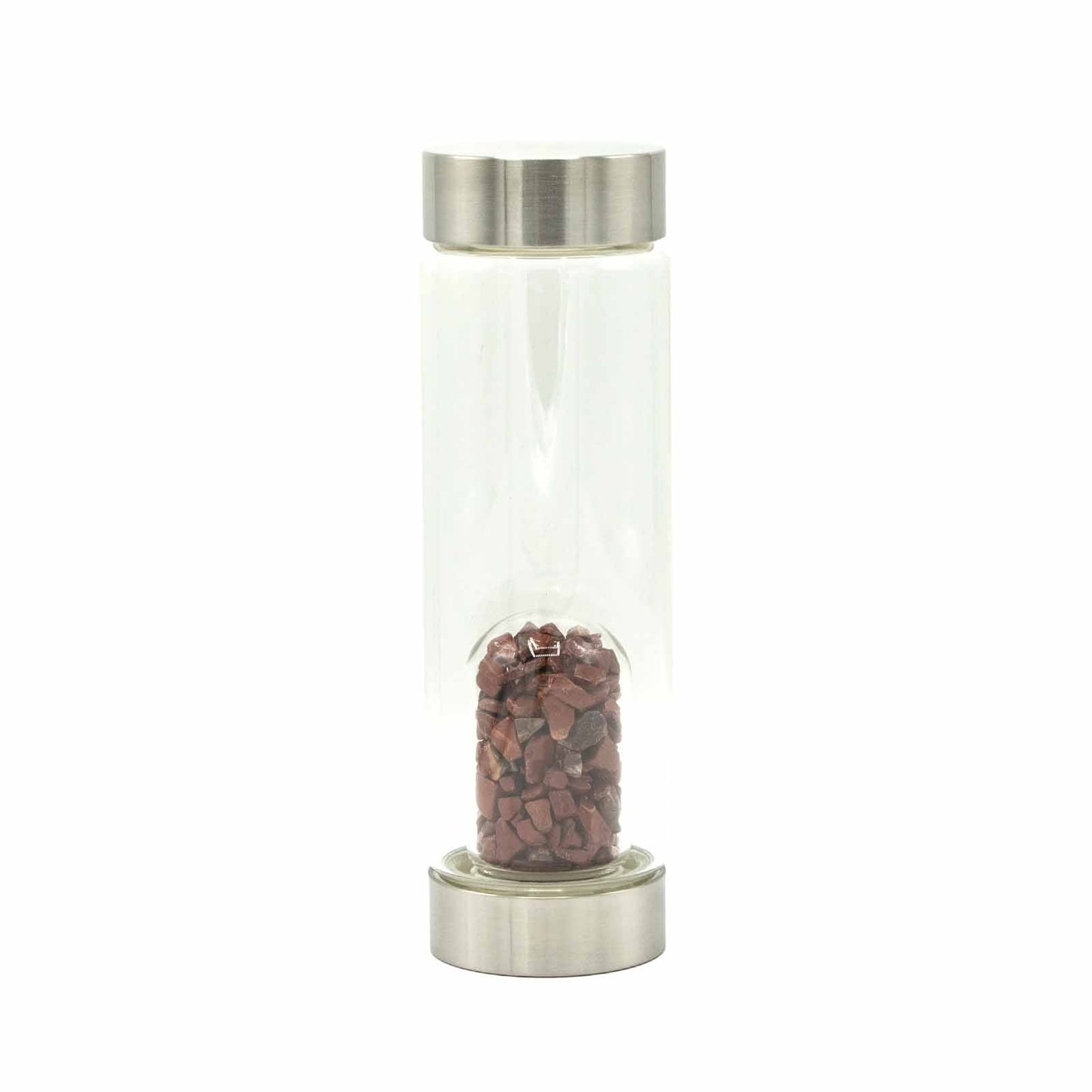 Crystal Infused Glass Water Bottle - Invigorating Red Jasper - Chips - Positive Faith Hope Love