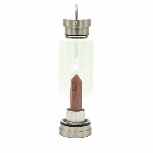 Crystal Infused Glass Water Bottle - Invigorating Red Jasper - Obelisk - Positive Faith Hope Love