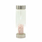 Crystal Infused Glass Water Bottle - Rejuvenating Rose Quartz - Chips - Positive Faith Hope Love