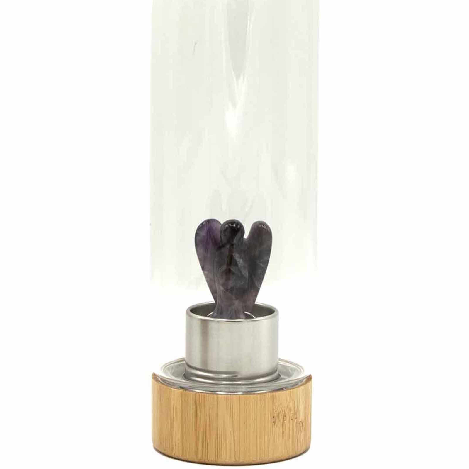 Crystal Infused Glass Water Bottle - Relaxing Amethyst - Angel - Positive Faith Hope Love