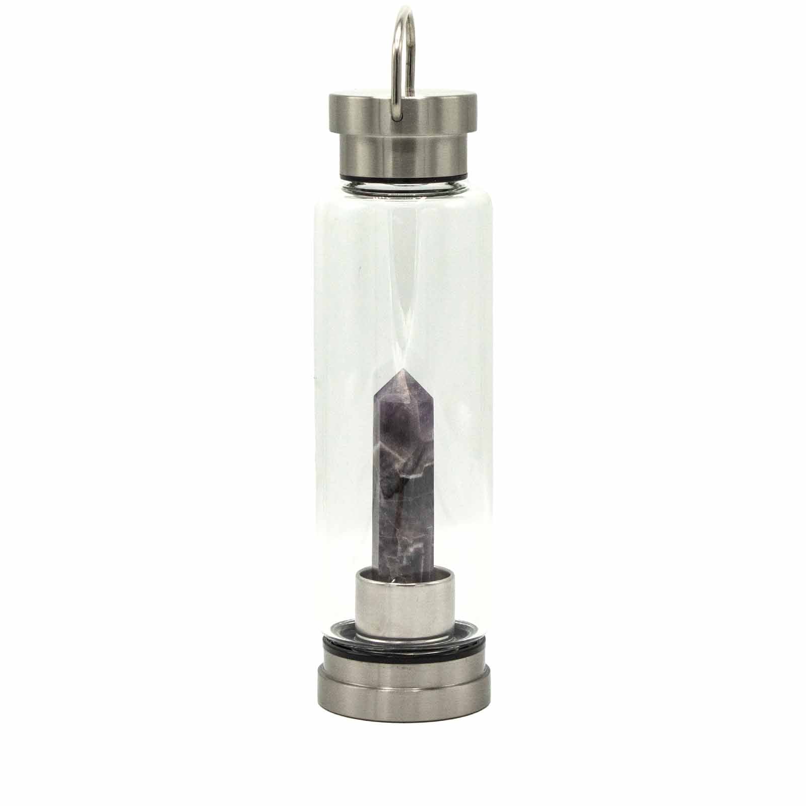 Crystal Infused Glass Water Bottle - Relaxing Amethyst - Obelisk - Positive Faith Hope Love