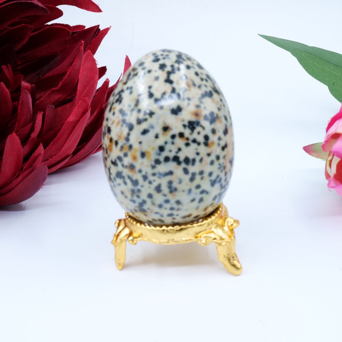 Polished Dalmatian Jasper 126G 55 X 40Mm featuring cream base with black spots - Positive Faith Hope Love