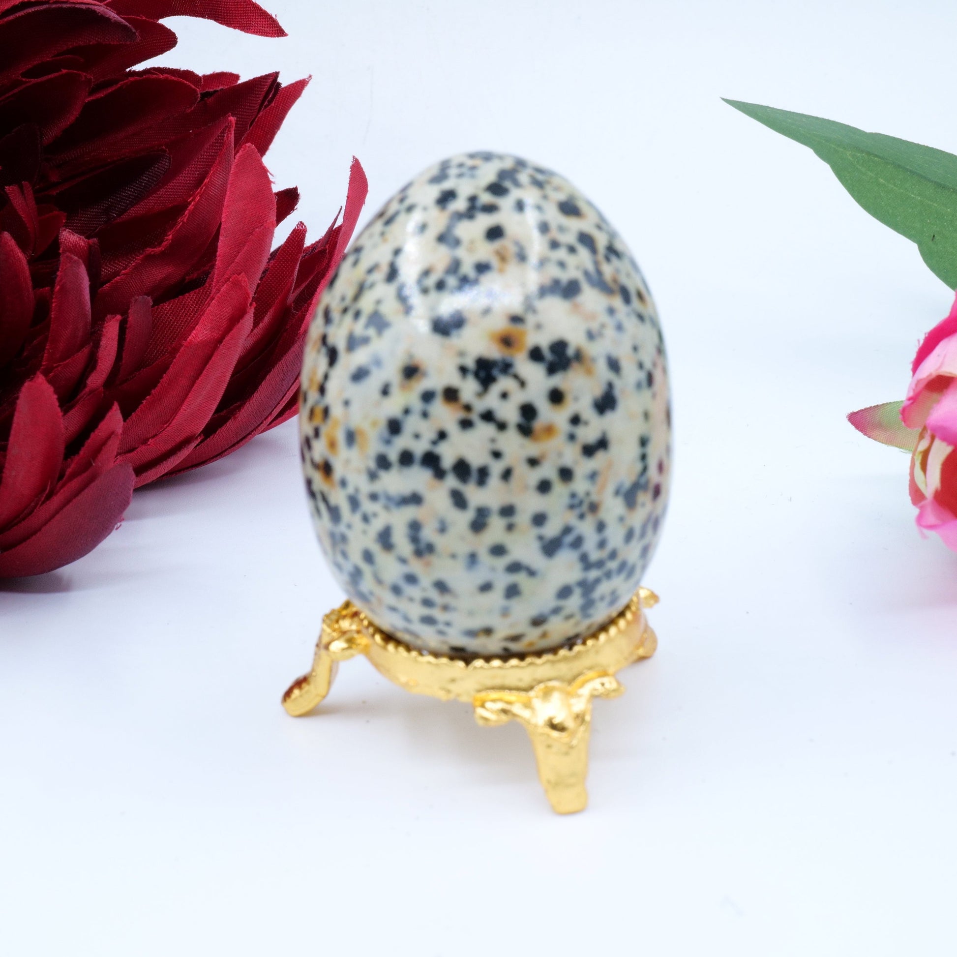 Polished Dalmatian Jasper 126G 55 X 40Mm featuring cream base with black spots - Positive Faith Hope Love