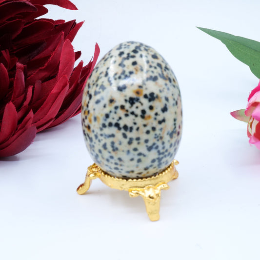 Polished Dalmatian Jasper 126G 55 X 40Mm featuring cream base with black spots - Positive Faith Hope Love