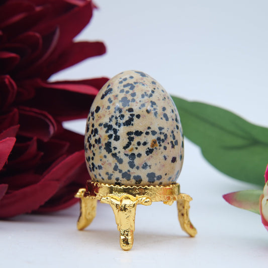 Polished Dalmatian Jasper Crystal Egg featuring cream base with black spots - Positive Faith Hope Love