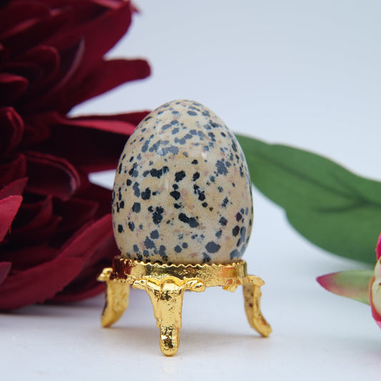 Polished Dalmatian Jasper Crystal Egg featuring cream base with black spots - Positive Faith Hope Love