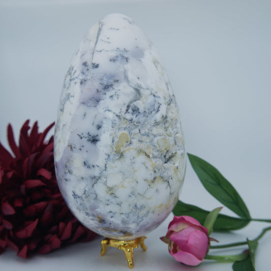 Polished Dendritic Opal Egg 3000G featuring play-of-colour and luminous sheen - Positive Faith Hope Love