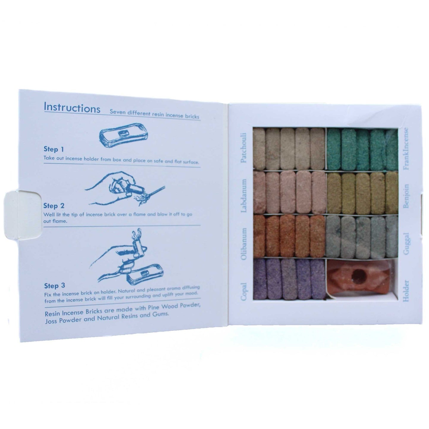 Polished Display Set of 70 Incense Smudge Bricks and Burner - Wild West featuring natural patterning and unique variations - Positive Faith Hope Love