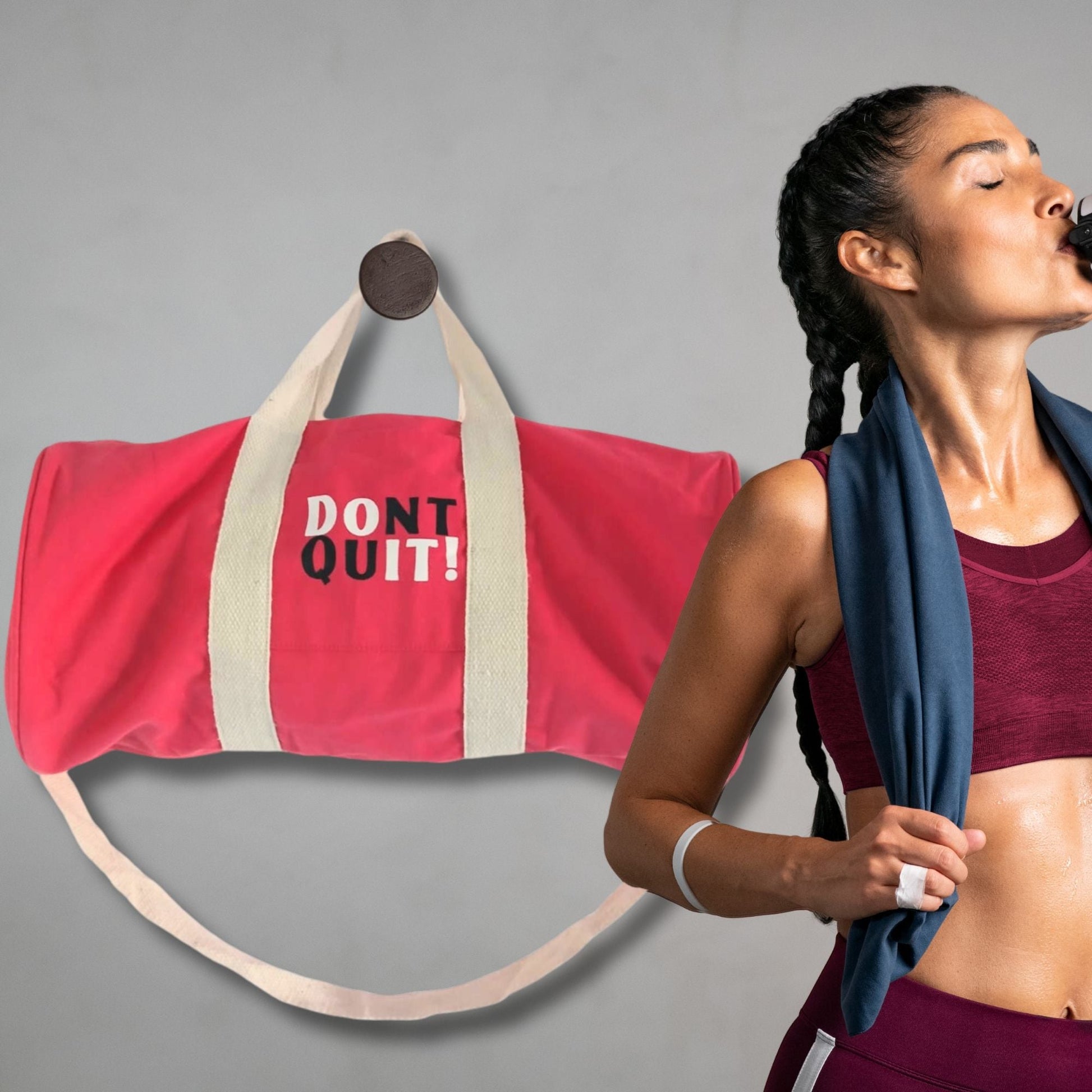 Polished Dont Quit Gym Bag Cherry Pink featuring natural patterning and unique variations - Positive Faith Hope Love