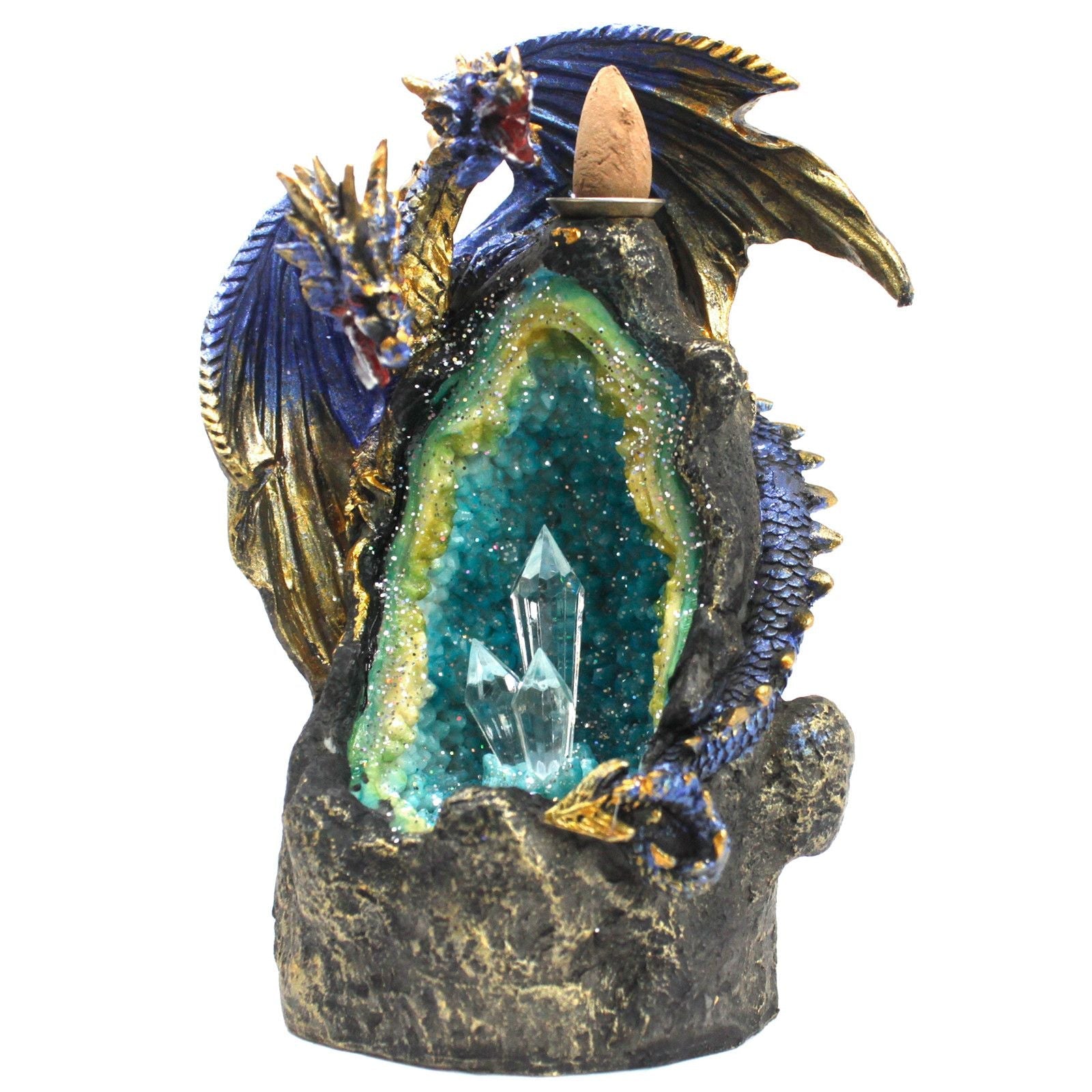 Polished Dragon with Crystal Cave LED Backflow Incense Burner featuring natural patterning and unique variations - Positive Faith Hope Love